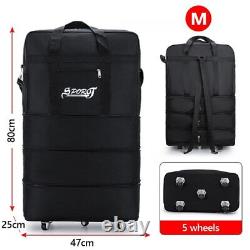 Black Rolling Luggage Suitcase Expandable Folding Oxford Trolley Case Travel Bag