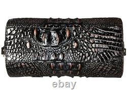 Brahmin Claire Dusk Black Silver Gold Speedy Roll Barrel Bag Croc Leather