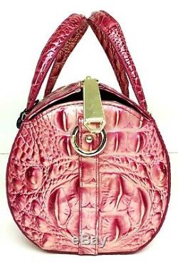 Brahmin Claire Lotus Pink Fuscia Speedy Roll Barrel Bag Croc Leather Evening