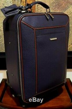 Brand New ZILLI Blue Luxury Calfskin Leather Rolling Carry-On Rare Item