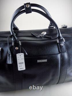 Brooks Brothers Duffel Travel Bag Wheeled Rolling Black Leather NWT $398 New