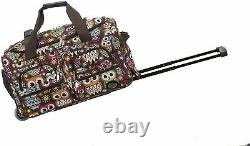 Carry On Flight Bag 22 Inch Luggage Rolling Wheels Handle Flying Brown Owl Sack