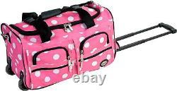 Carry On Flight Bag 22 Inch Luggage Rolling Wheels Handle Flying Pink Polka Dot