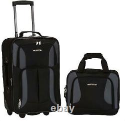 Carry On Luggage Set 2-Piece Rolling Suitcase Tote Bag Black Gray Medium 19-Inch