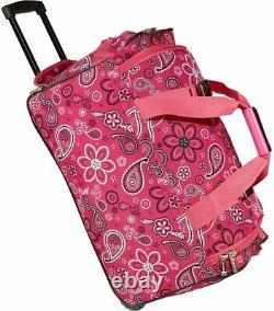 Carry On Size Rolling Duffel Bag 22 Inch Womens Pink Bandana Print Flight Flying
