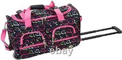 Carry On Travel Duffel Bag Girls Womens Pink Hearts Rolling Wheels Travel Sack