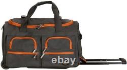Carry On Travel Duffel Bag Mens Womens Gray Orange Rolling Wheels Travel Sack