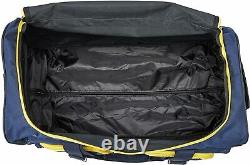 Carry On Travel Duffel Bag Rolling Handle Mens Navy Yellow Wheels Travel Sack