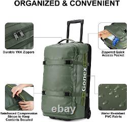 Carry On Traveling Duffel Bag 25 Inch Luggage Rolling Wheels Handle, Olive Green
