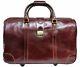 Cenzo Italian Leather Trolley Bag Luggage Weekender Rolling Travel Bag Suitcase