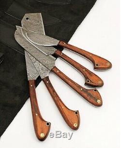Custom Damascus Steel Kitchen Chef Knife 5 Pcs Set With Pocket And Black Roll Bag