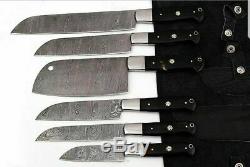 Custom Handmade Damascussteel Kitchen/Chef Knives 6'Piece set Leather Roll Bag