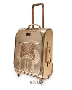 Disney Parks Loungefly Rose Gold Sequin Minnie Ear Rolling Luggage Suitcase Bag