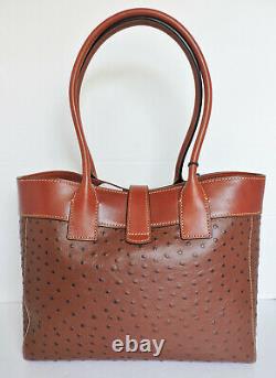Dooney & Bourke Amelie Large Cognac Ostrich Embossed & Smooth Leather Tote NWT