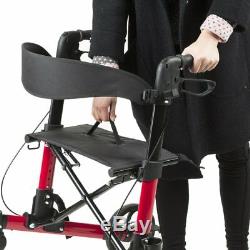 ELENKER Folding Rollator Walker Compact Rolling Walker with Seat and Bag Red USA