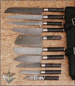 EST Professional Custom Made Damascus Chef/Kitchen Knife 10Pcs Set-17 (Roll Bag)