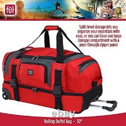 FUL Rig Rolling Duffel Bag Travel Luggage Bag with Wheels 30 Inches Red and Grey