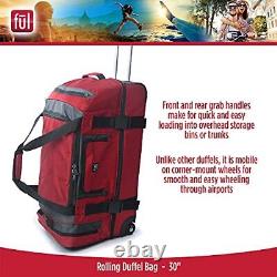FUL Rig Rolling Duffel Bag Travel Luggage Bag with Wheels 30 Inches Red and Grey
