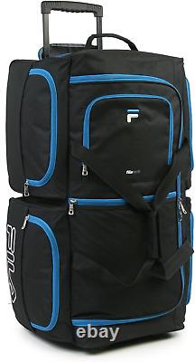 Fila 7-Pocket Large Rolling Duffel Bag, Black/Blue, One Size Black/Blue