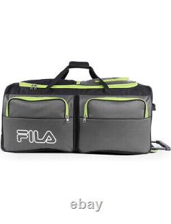 Fila 7-Pocket Large Rolling Duffel Bag, Grey/Neon Lime One Size