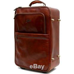 Floto Italian Leather Pull Trolley Rolling Luggage Travel Bag Carryon