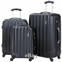 GLOBALWAY 3 Pcs Luggage Travel Set Bag ABS Trolley Suitcase withTSA Lock Black
