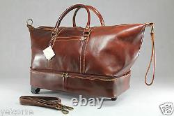 Genuine Italian Leather Duffle Weekend Travel Overnight Gym Bag Trolley Luggage