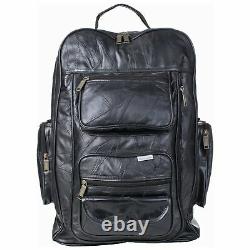 Genuine Leather Large Black Baggage Black Travel Bag Flight Luggage Rolling Pack