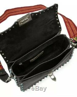 Genuine New Valentino Rockstud Rolling Guitar-Strap Black Leather Shoulder Bag