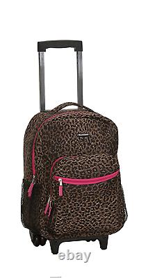 Girls School Bag Rolling Backpack Wheels Travel Children Bookbag Pink Leopard