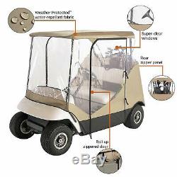 Golf Cart Enclosure 2 Passenger 4 Sided Cover Roll Up Panels Storage Bag Tan New