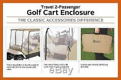Golf Cart Enclosure 2 Passenger 4 Sided Cover Roll Up Panels Storage Bag Tan New