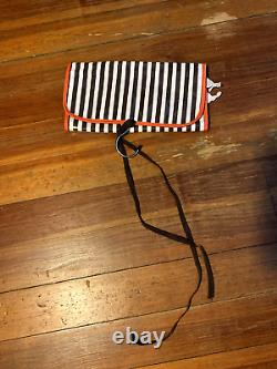 HENRI BENDEL Black White Stripe Jewelry Makeup Roll Bag Hanging Pouch Case NWT