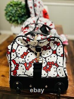 Hello Kitty Rolling Leather Duffel Bag Carryon With Backpack, Trap, & 3 Pc Assec