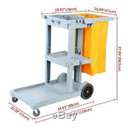 Janitorial Cleaning Cart Rolling Janitor UItility Cart with 3 Shelves & Vinyl Bag