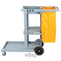 Janitorial Cleaning Cart Rolling Janitor UItility Cart with 3 Shelves & Vinyl Bag