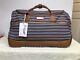 Jessica Simpson Rolling Duffel Bag Travel Suitcase Luggage Red Blue Stripe White