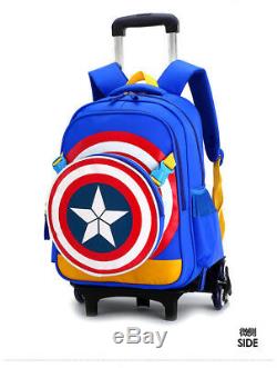 Kids Boys Wheels Blue Backpack Bag Luggage Rolling School Book Pack Trolley Bags