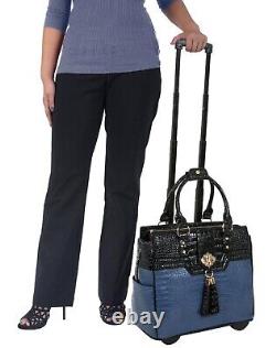 Ladies Blue Alligator Rolling Laptop Bag Business Tote, Briefcase & Travel Bag