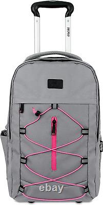Lash Rolling Backpack. Laptop Bag Wheeled Carry-On Travel, Grey/Pink, One Size