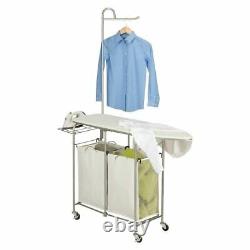 Laundry Cart Ironing Board 2 Bag Sorter Hamper Rolling Storage Clothes Organizer