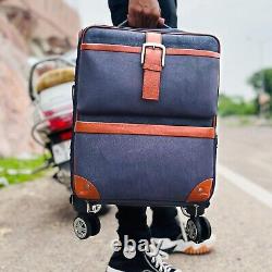 Leather Carry On Luggage With Wheels Rolling Bag Travel Leather Trolley Cabin