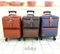 Leather Carry On Luggage With Wheels Rolling Bag Travel Leather Trolley Cabin