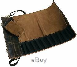 Leather Chef's Knife Roll, Chef's Bag, Genuine Leather Knife Roll 10 POCKETS
