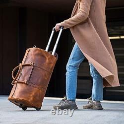 Leather Rolling Travel Duffle Bag for Men Women 21 inch with wheels Sports