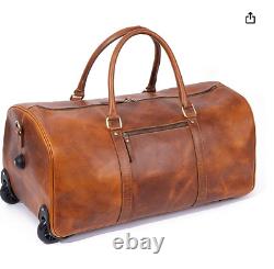 Leather Rolling Travel Duffle Bag for Men Women 21 inch with wheels Sports Overn