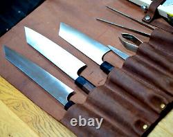 Lightweight Genuine Leather Chef Knife Bag/Chef Knife Roll 8 Pockets Tan Leather