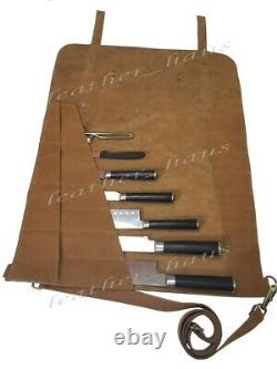 Lightweight Premium Genuine Leather 8 Slots Professional Chef Knives Bag/Roll K4