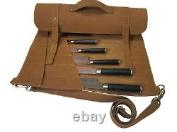 Lightweight Premium Genuine Leather 8 Slots Professional Chef Knives Bag/Roll K4