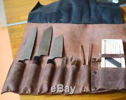 Lightweight premium Leather Chef Knife Bag/Chef Knife Roll 8 Pockets Tan Leather